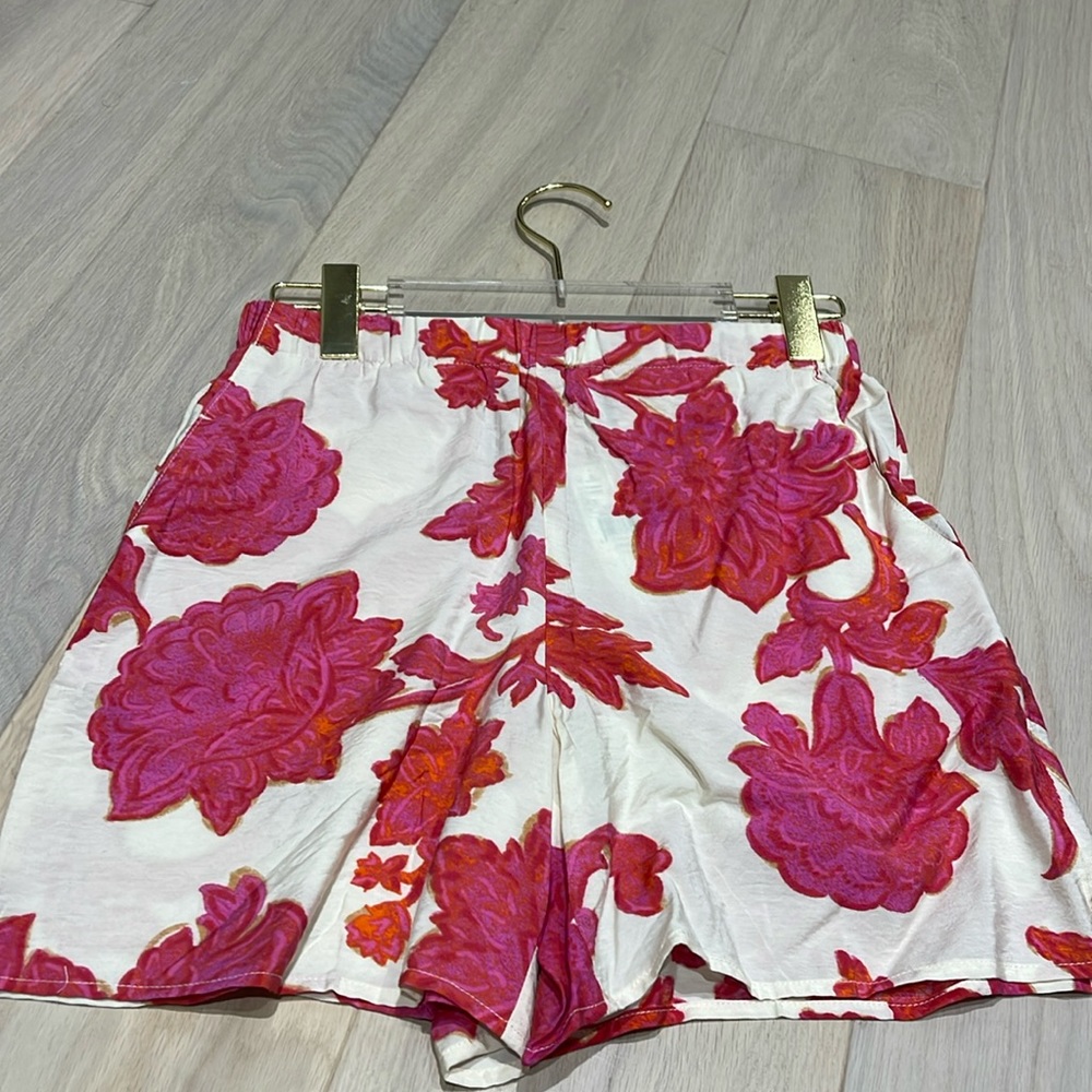 Mango White and Pink Floral Women Shorts